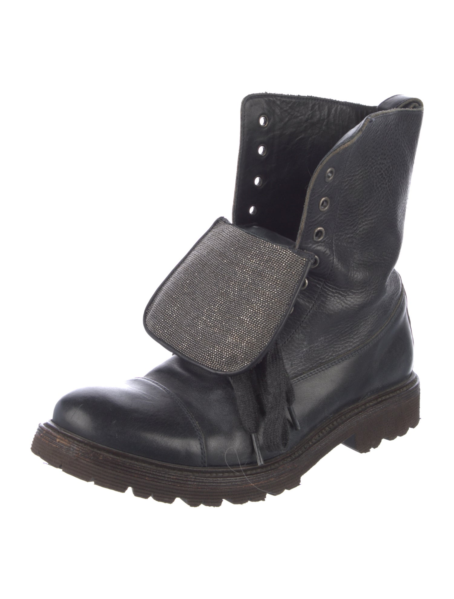 Brunello Cucinelli Monili Leather Combat Boots