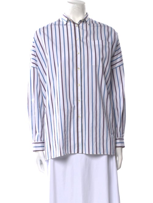 Brunello Cucinelli Striped Long Sleeve Button-Up Top
