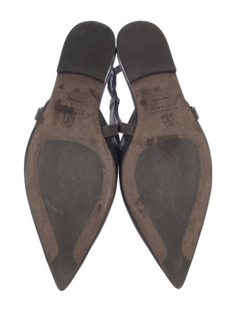 Brunello Cucinelli Leather Beaded Accents Slingback Flats