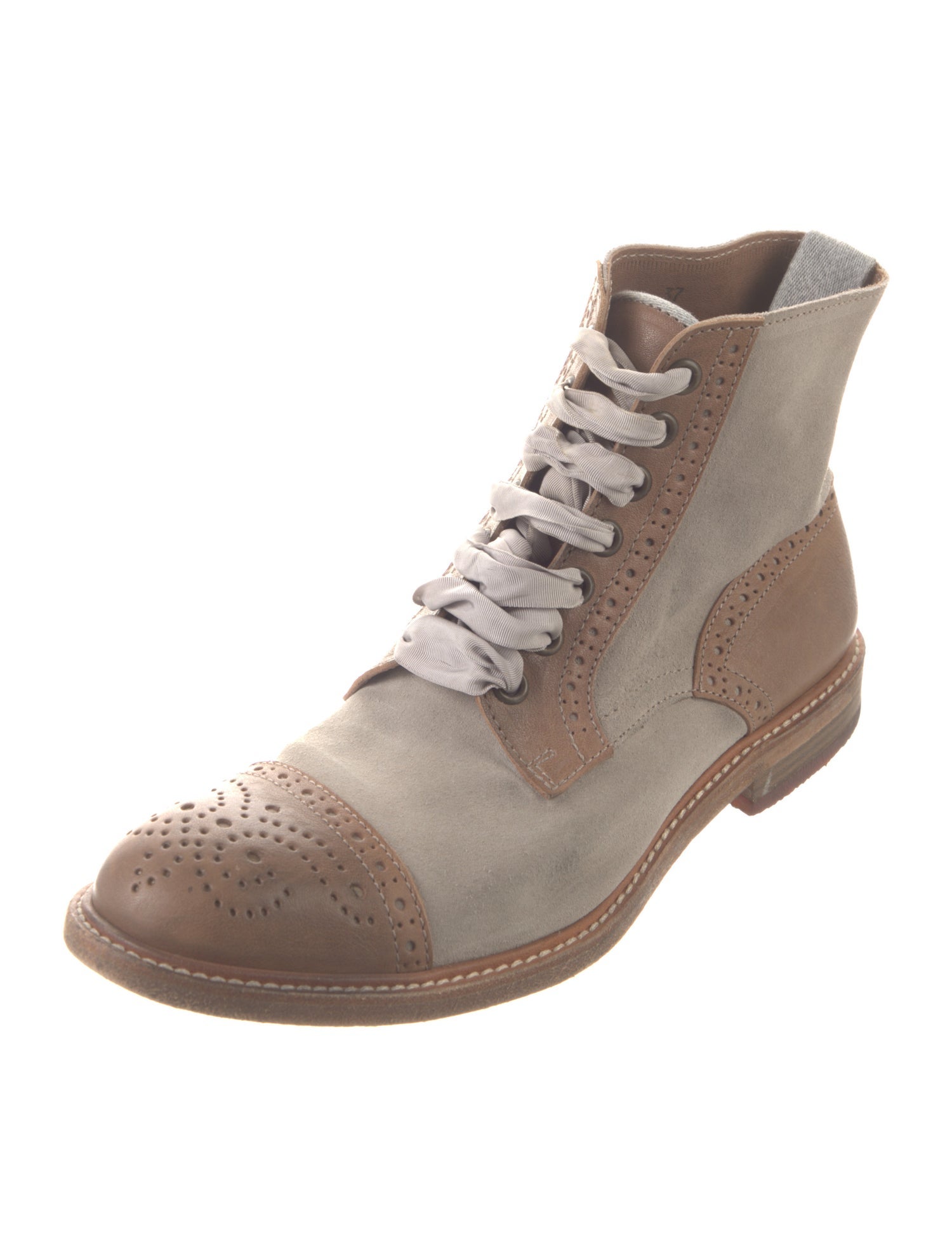 Brunello Cucinelli Leather Colorblock Pattern Combat Boots