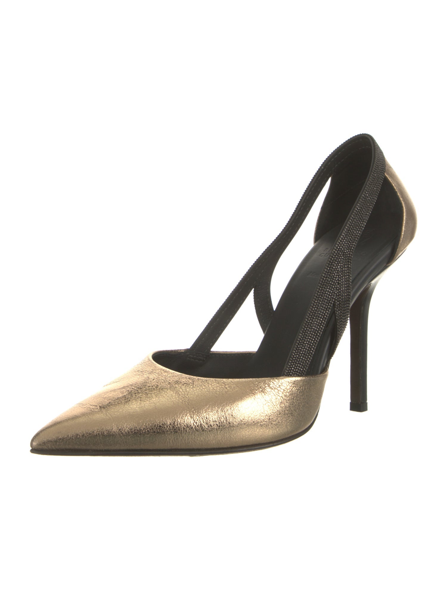 Brunello Cucinelli Leather Beaded Accents Slingback Pumps