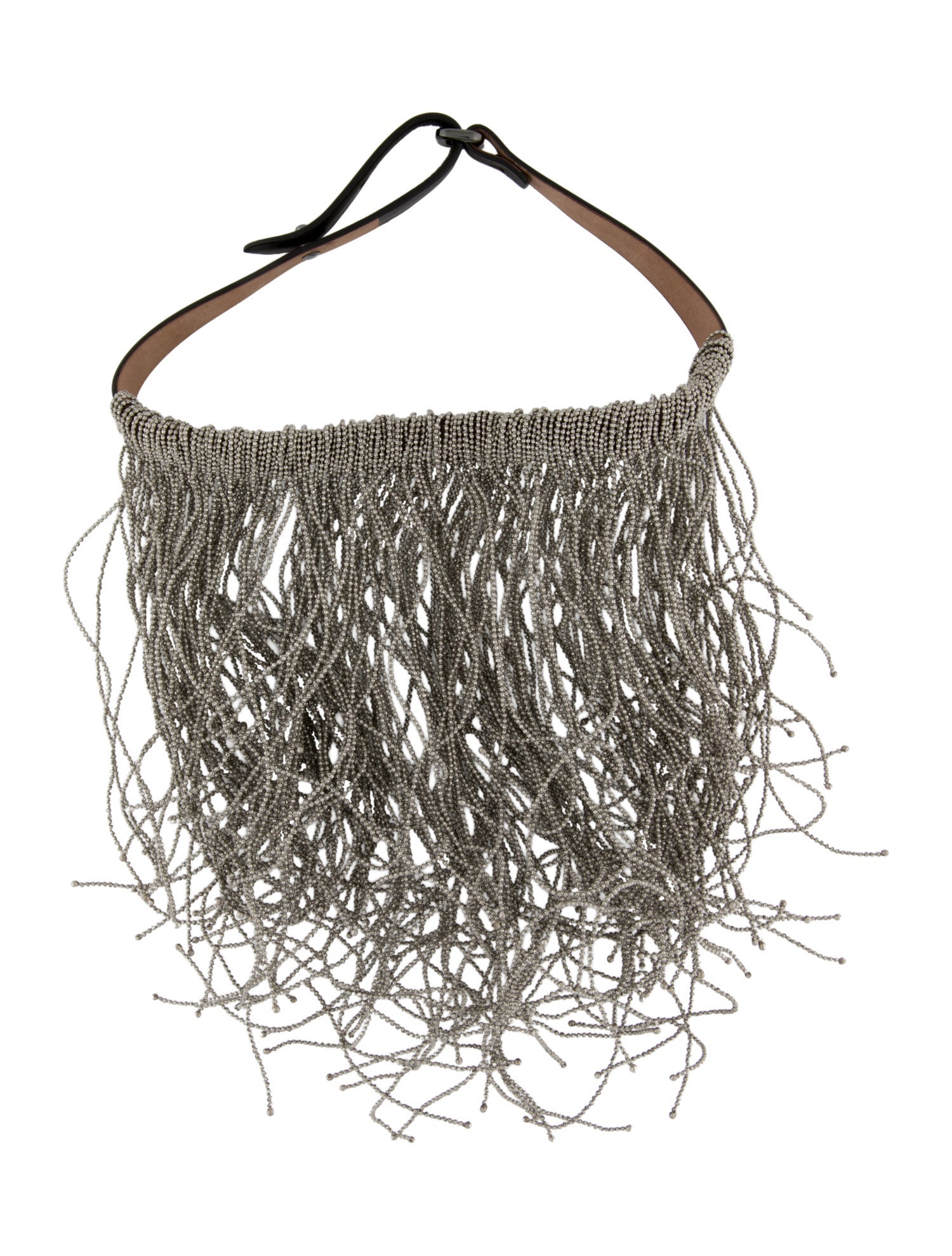 Brunello Cucinelli Leather & Monili Bead Wavy Fringe Choker Necklace