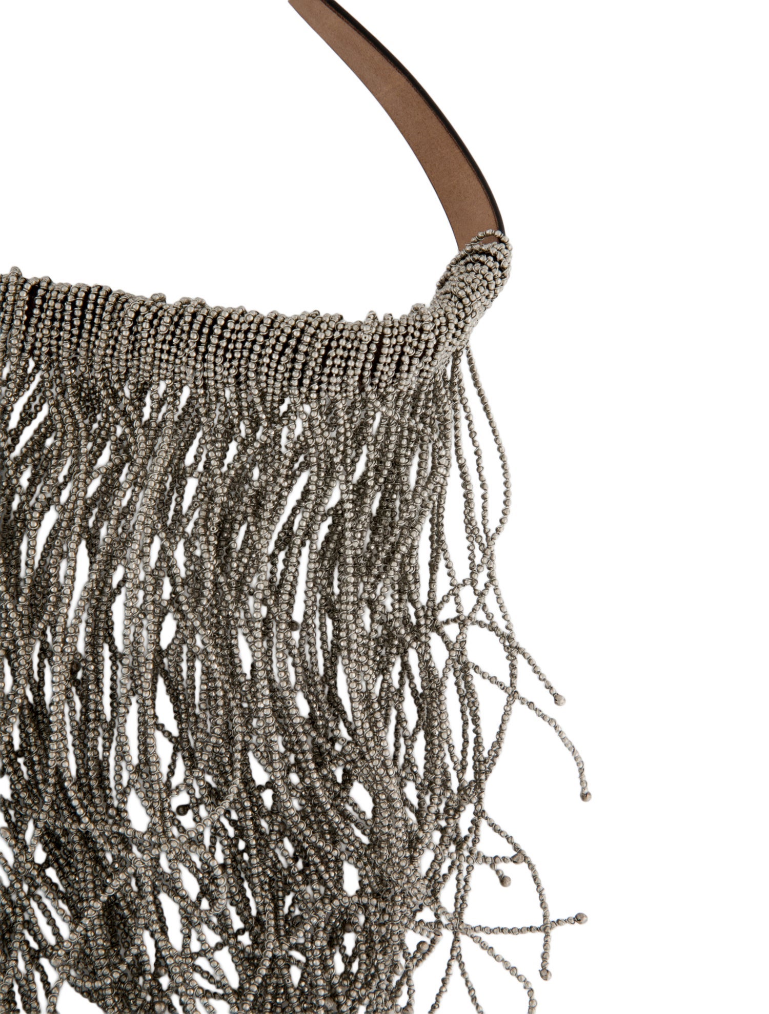 Brunello Cucinelli Leather & Monili Bead Wavy Fringe Choker Necklace