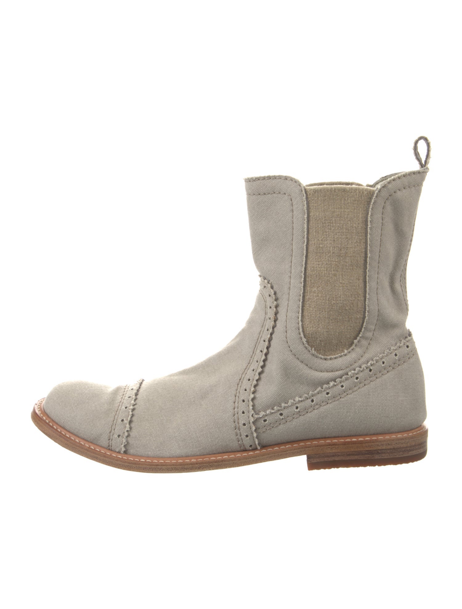Brunello Cucinelli Canvas Raw-Edge Trim Chelsea Boots