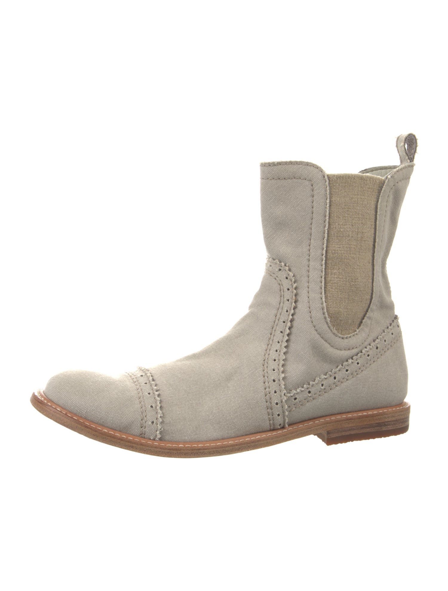 Brunello Cucinelli Canvas Raw-Edge Trim Chelsea Boots