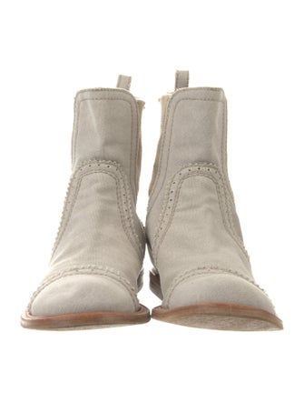 Brunello Cucinelli Canvas Raw-Edge Trim Chelsea Boots