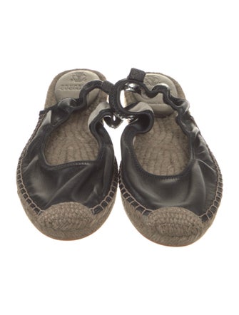 Brunello Cucinelli Leather Beaded Accents Slingback Flats