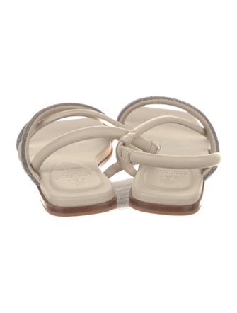Brunello Cucinelli Leather Beaded Accents Slides
