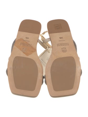 Brunello Cucinelli Leather Beaded Accents Slides