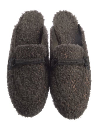 Brunello Cucinelli Leather Beaded Accents Mules