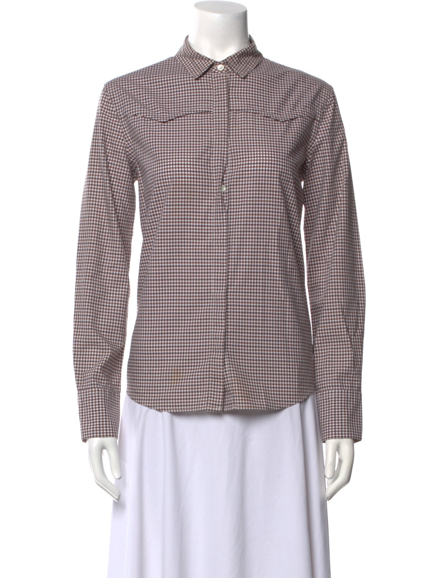 Brunello Cucinelli Plaid Print Long Sleeve Button-Up Top