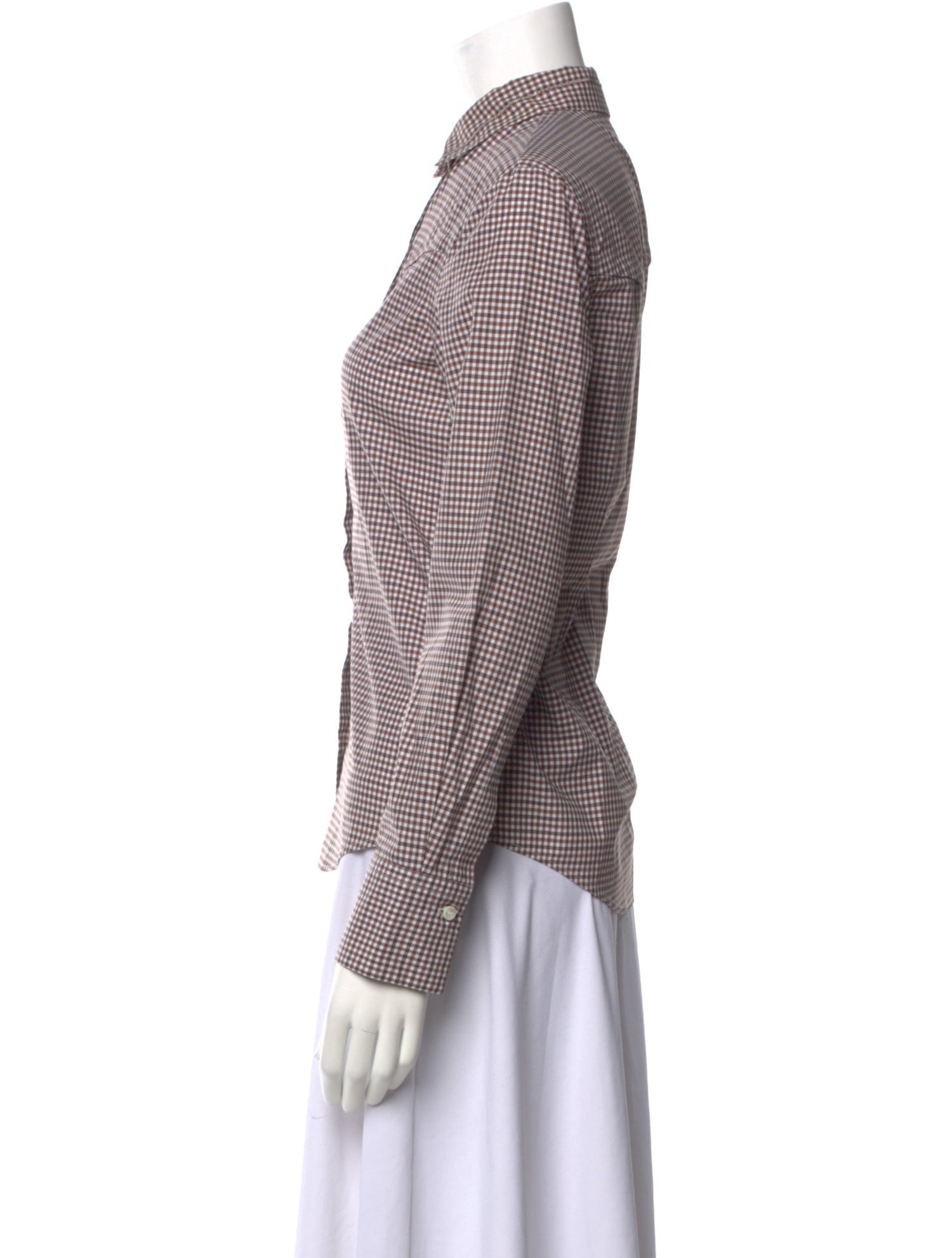 Brunello Cucinelli Plaid Print Long Sleeve Button-Up Top