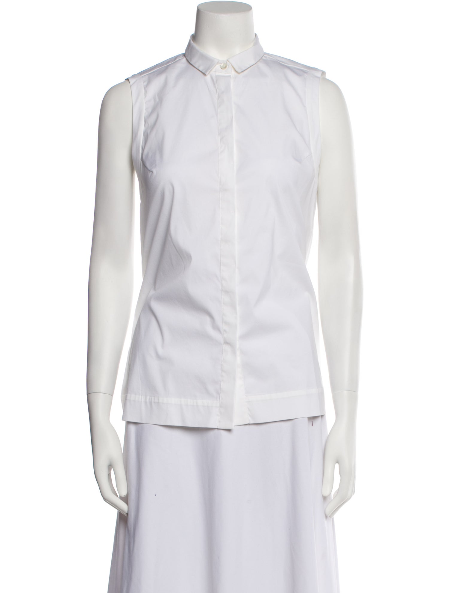Brunello Cucinelli Mock Neck Sleeveless Button-Up Top