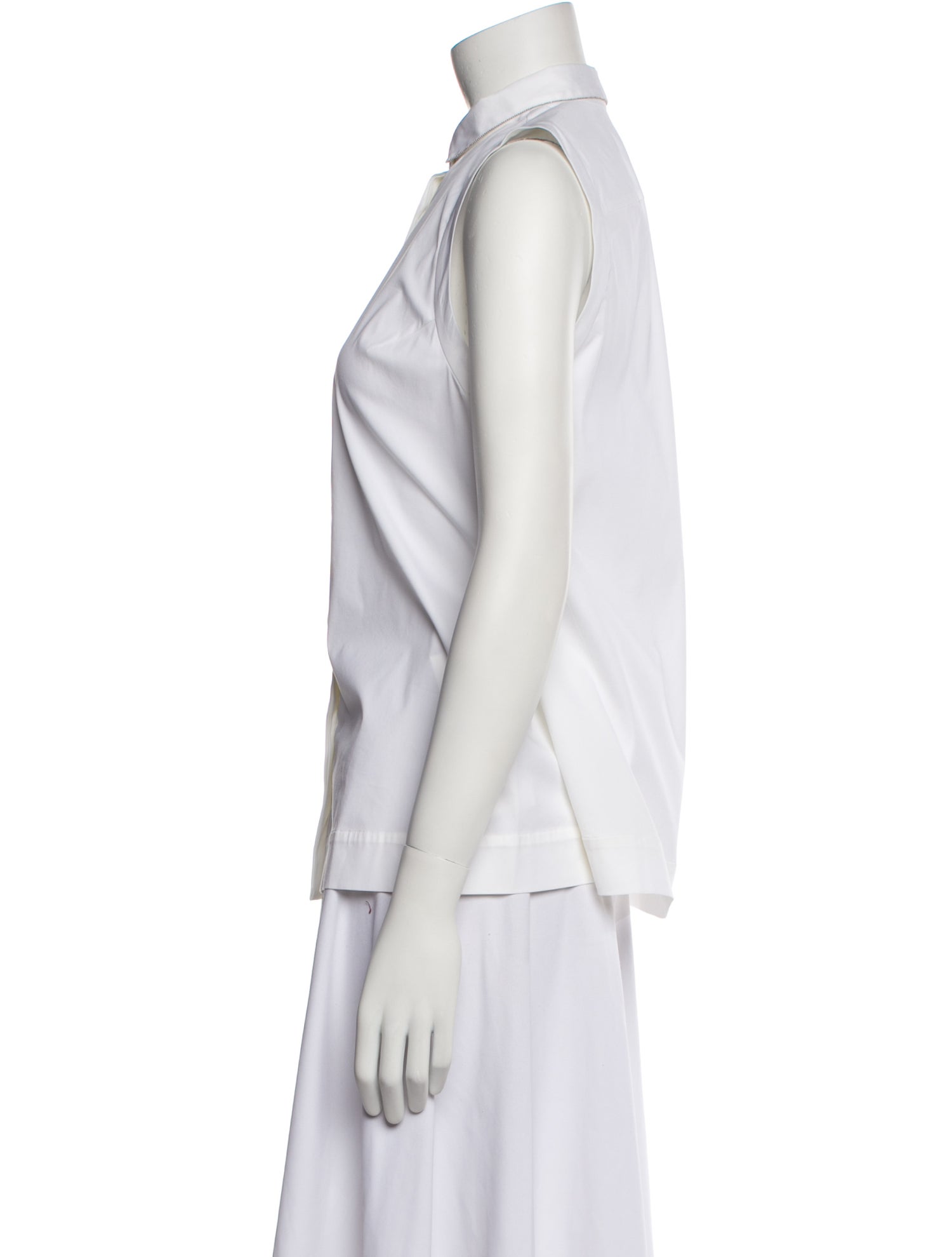 Brunello Cucinelli Mock Neck Sleeveless Button-Up Top