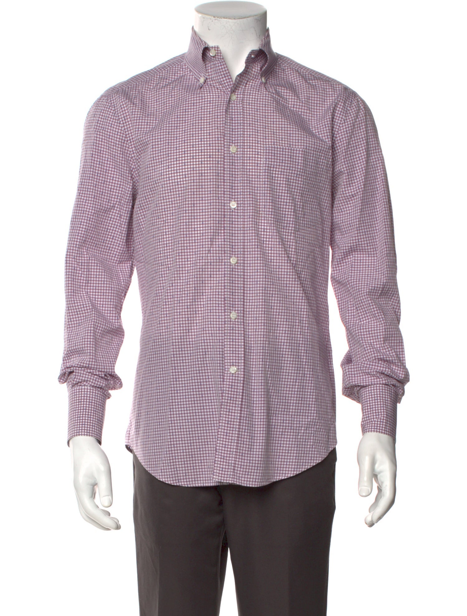 Brunello Cucinelli Plaid Print Long Sleeve Dress Shirt