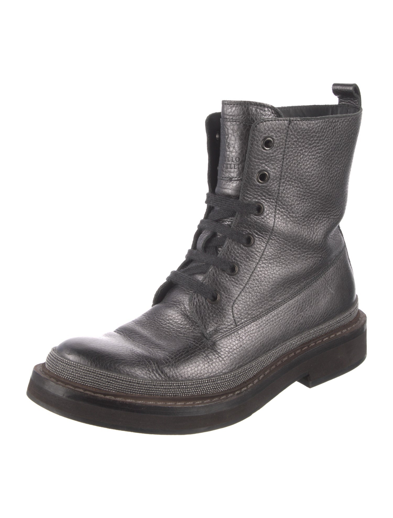 Brunello Cucinelli Monili Leather Combat Boots