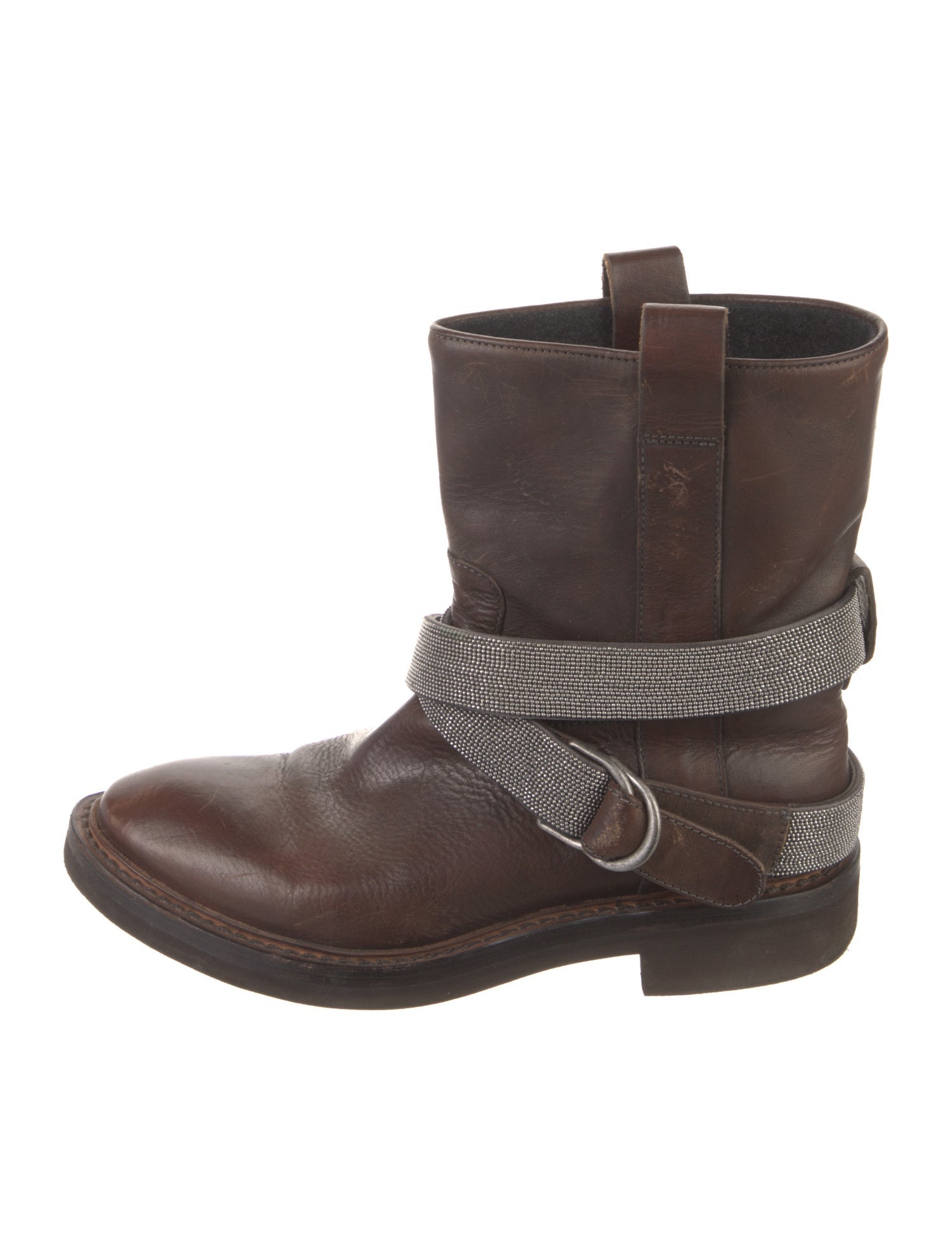 Brunello Cucinelli Monili Leather Moto Boots