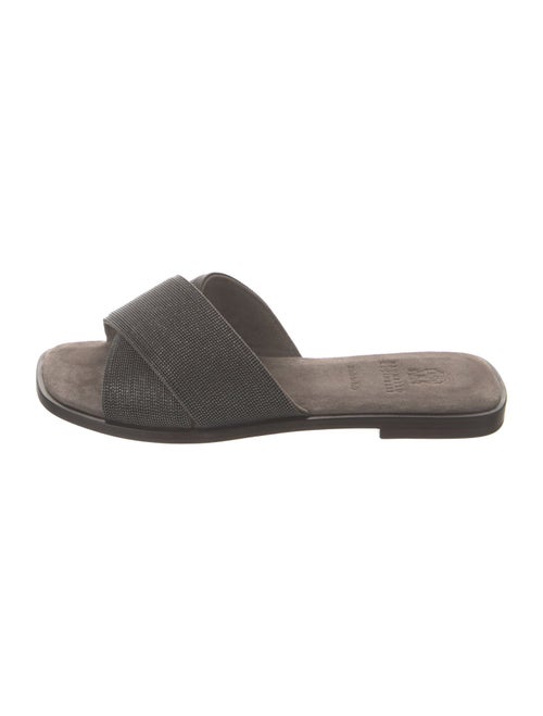 Brunello Cucinelli Suede Beaded Accents Slides