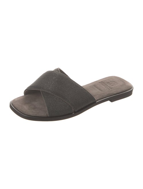 Brunello Cucinelli Suede Beaded Accents Slides