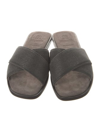 Brunello Cucinelli Suede Beaded Accents Slides