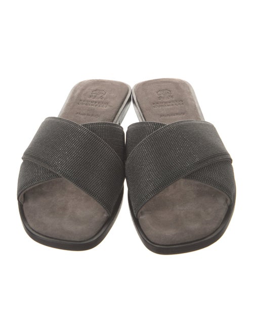 Brunello Cucinelli Suede Beaded Accents Slides