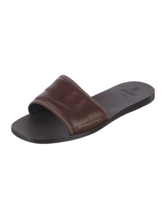 Brunello Cucinelli Leather Beaded Accents Slides