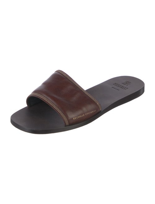 Brunello Cucinelli Leather Beaded Accents Slides