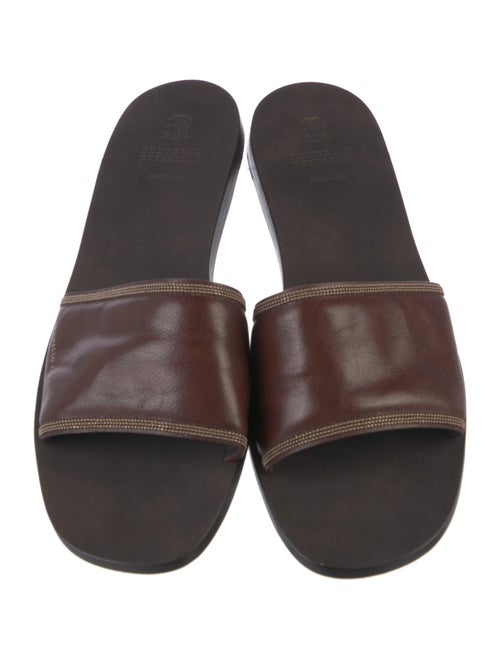Brunello Cucinelli Leather Beaded Accents Slides