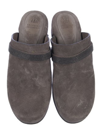 Brunello Cucinelli Suede Crystal Embellishments Mules