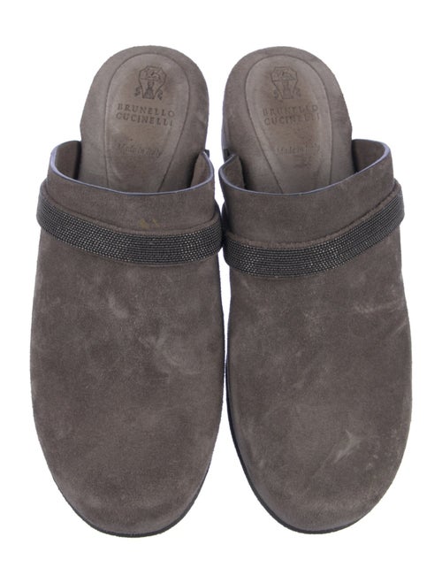 Brunello Cucinelli Suede Crystal Embellishments Mules