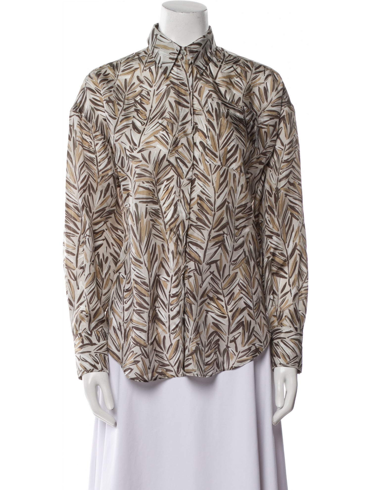 Brunello Cucinelli Silk Printed Button-Up Top