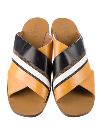 Brunello Cucinelli Monili Leather Slides