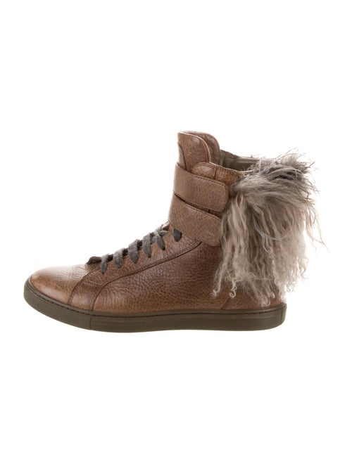 Brunello Cucinelli Leather Feather Trim Sneakers