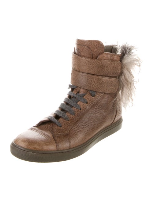 Brunello Cucinelli Leather Feather Trim Sneakers