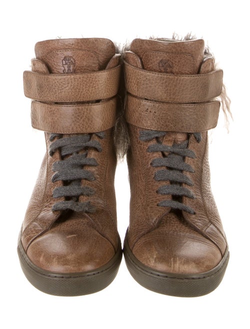 Brunello Cucinelli Leather Feather Trim Sneakers