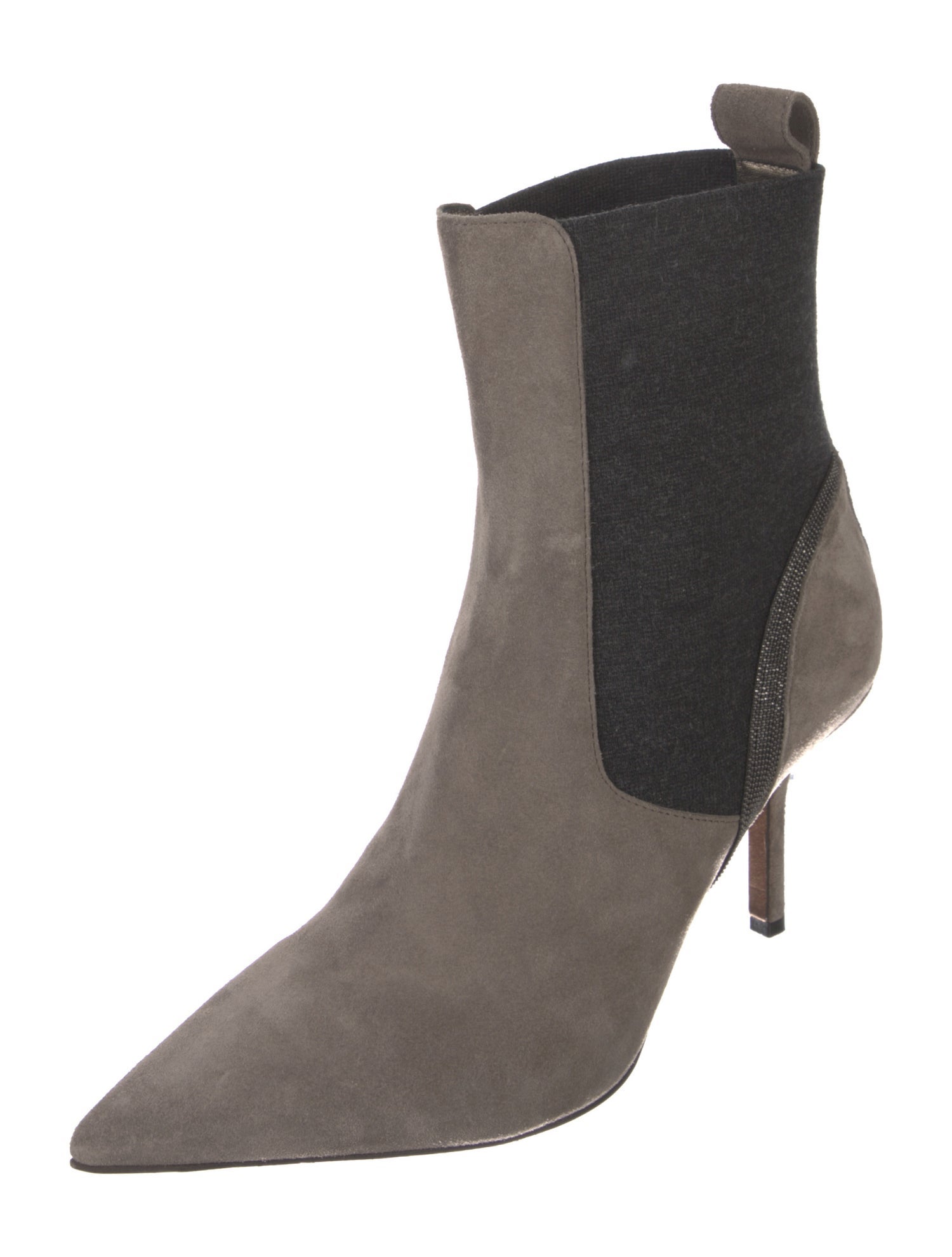 Brunello Cucinelli Suede Beaded Accents Sock Boots