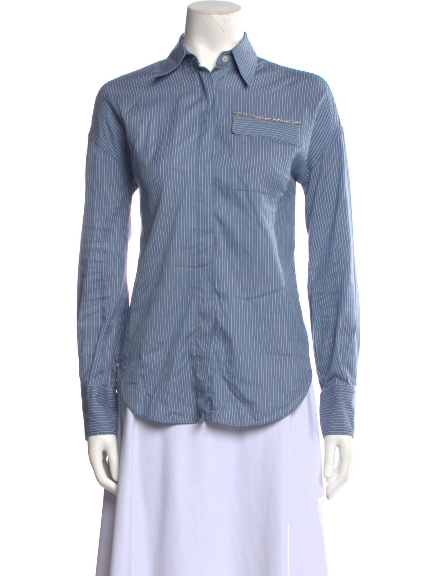 Brunello Cucinelli Striped Long Sleeve Button-Up Top