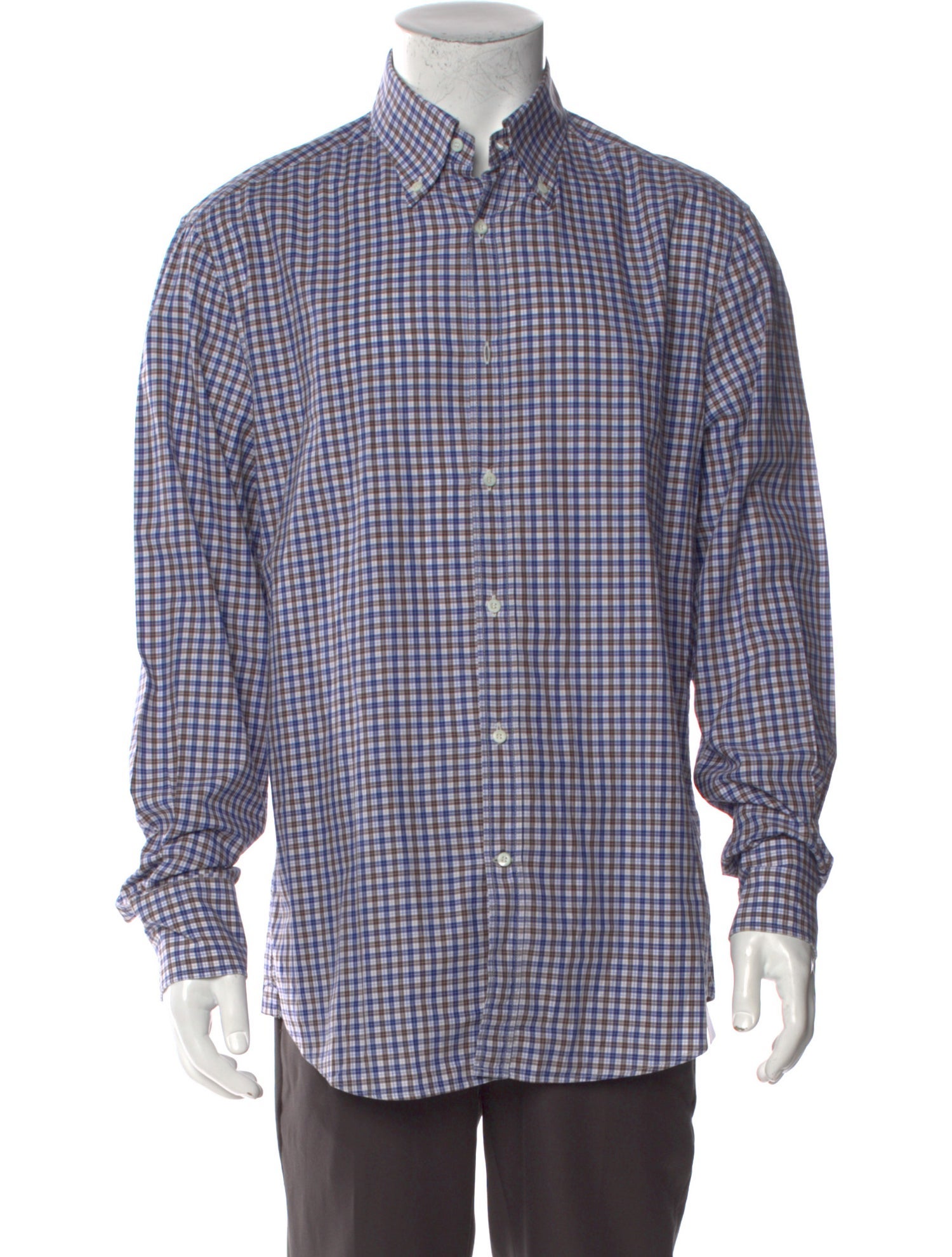 Brunello Cucinelli Plaid Print Long Sleeve Dress Shirt