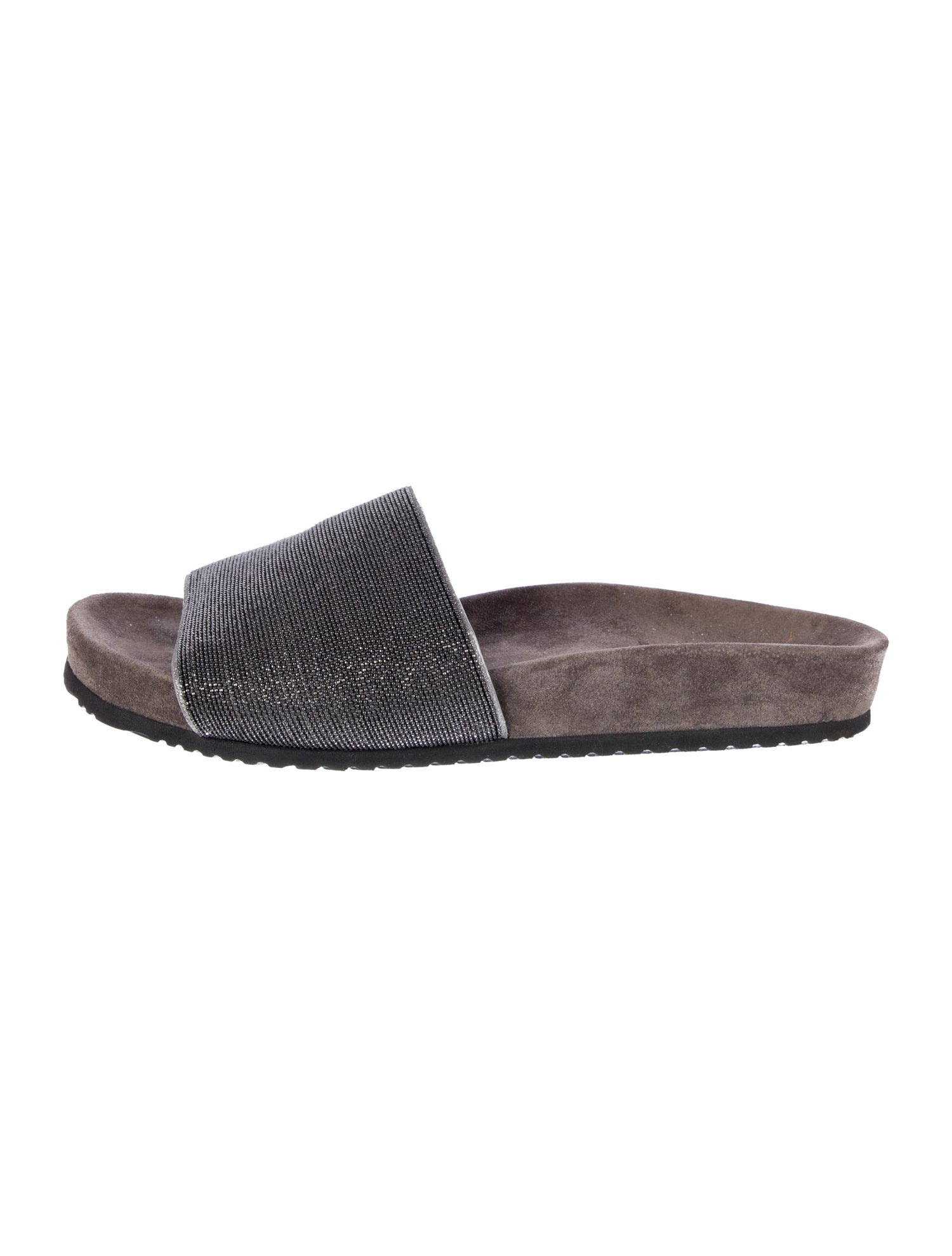 Brunello Cucinelli Suede Beaded Accents Slides