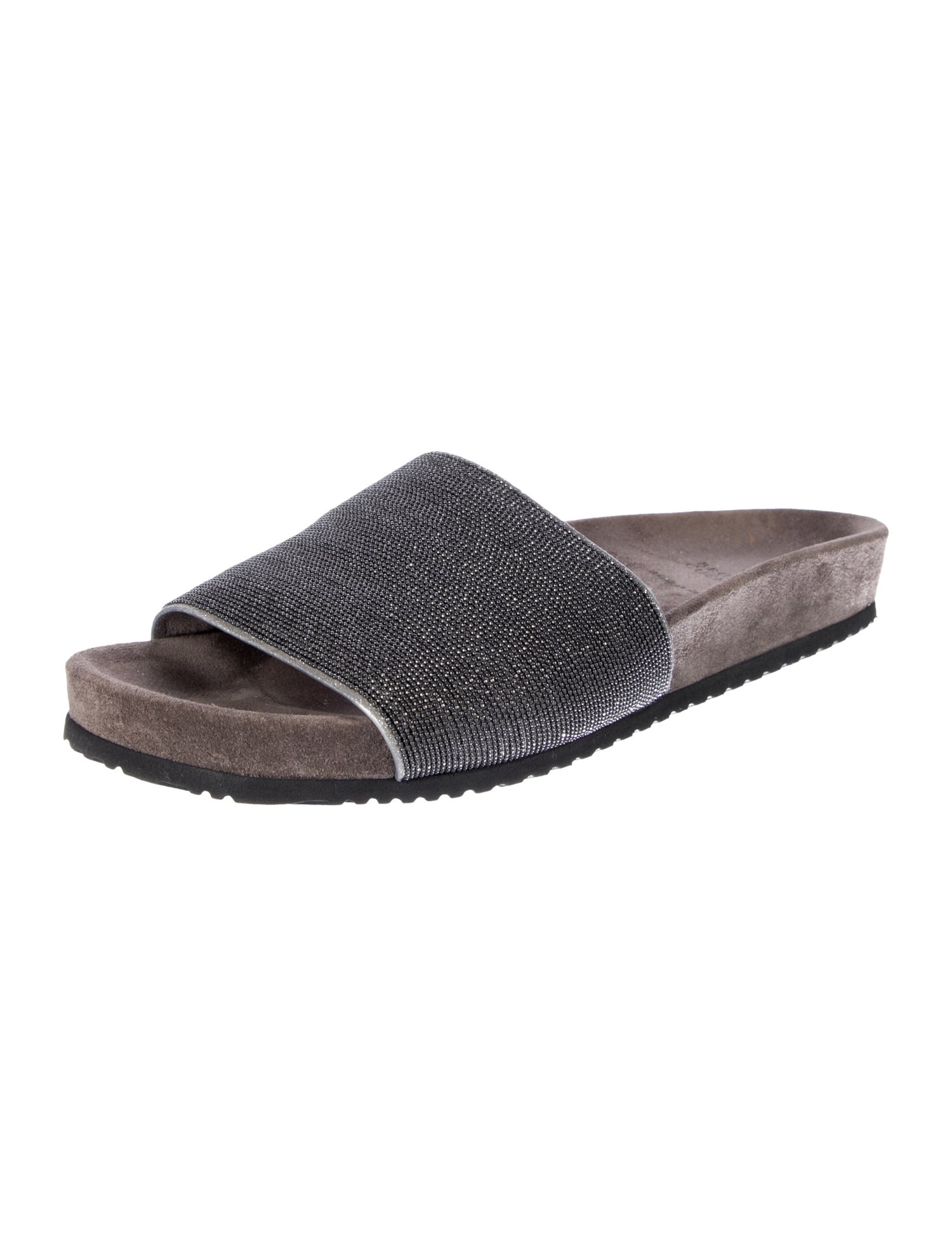 Brunello Cucinelli Suede Beaded Accents Slides