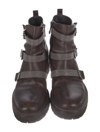 Brunello Cucinelli Monili Leather Combat Boots