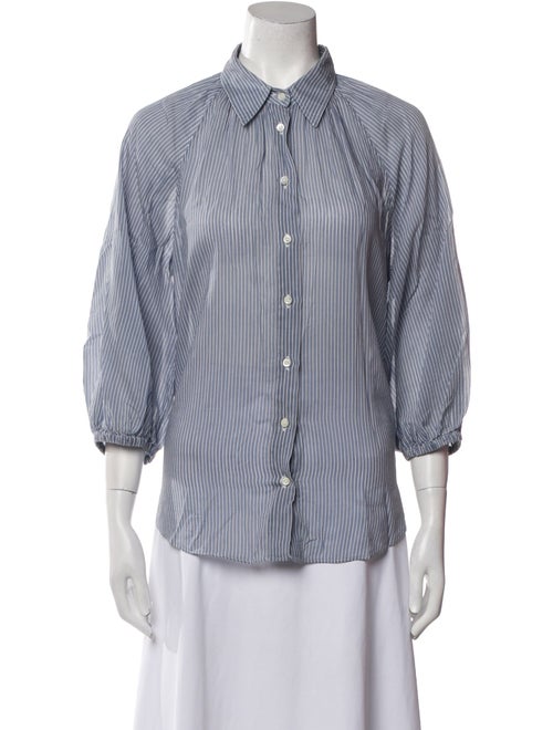 Brunello Cucinelli Striped Three-Quarter Sleeve Button-Up Top
