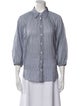 Brunello Cucinelli Striped Three-Quarter Sleeve Button-Up Top