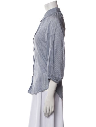 Brunello Cucinelli Striped Three-Quarter Sleeve Button-Up Top