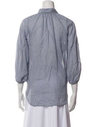 Brunello Cucinelli Striped Three-Quarter Sleeve Button-Up Top
