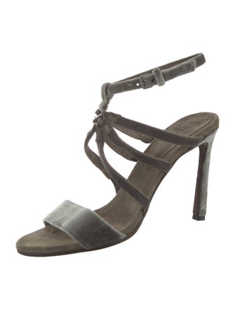 Brunello Cucinelli Monili Velvet T-Strap Pumps