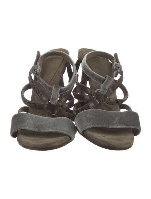 Brunello Cucinelli Monili Velvet T-Strap Pumps