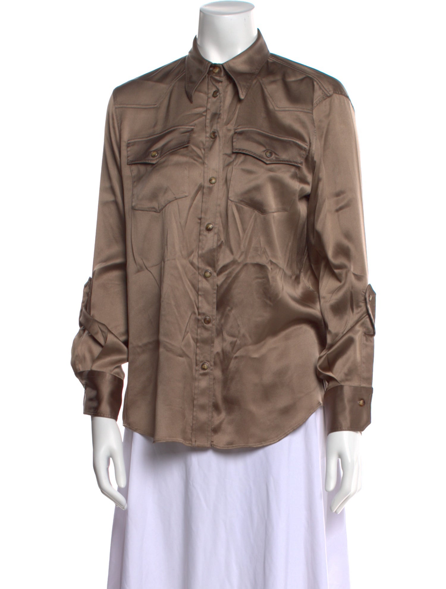 Brunello Cucinelli Silk Long Sleeve Button-Up Top