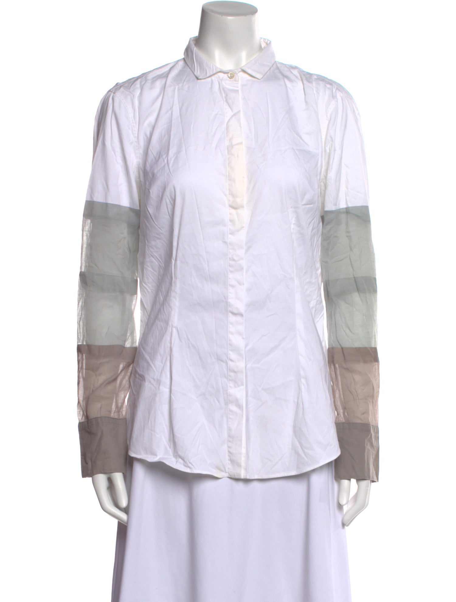 Brunello Cucinelli Striped Long Sleeve Button-Up Top