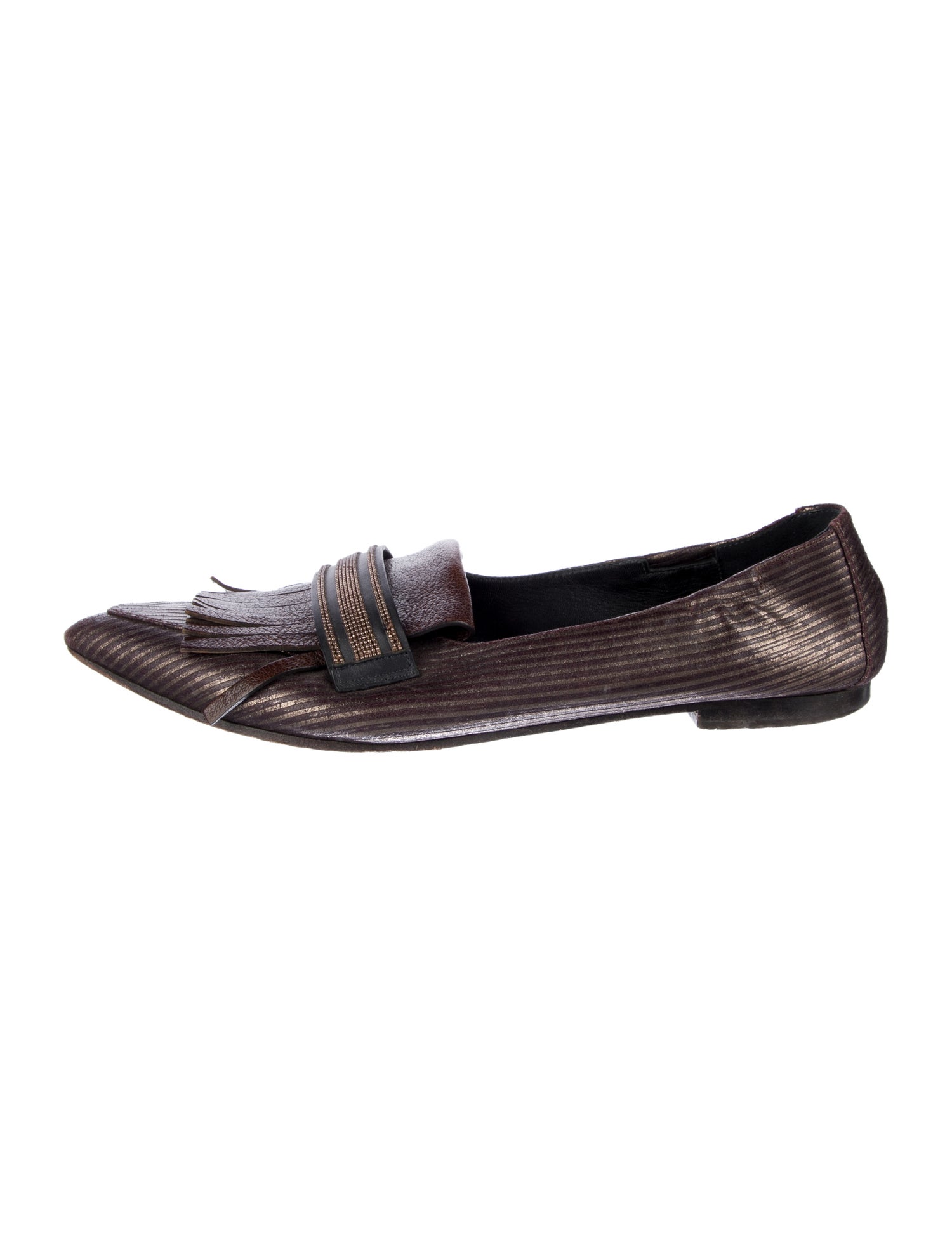 Brunello Cucinelli Leather Striped Loafers